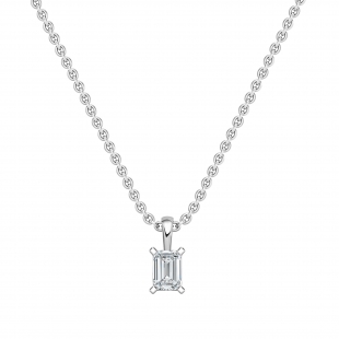 1.00 Cttw Emerald Cut Solitaire Cubic Zirconia 4 Prong Pendant with 18 inch Silver Chain for Her in 925 Sterling Silver