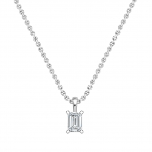 2.00 Cttw Emerald Cut Solitaire Cubic Zirconia 4 Prong Pendant with 18 inch Silver Chain for Her in 925 Sterling Silver