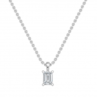 2.50 Cttw Emerald Cut Solitaire Cubic Zirconia 4 Prong Pendant with 18 inch Silver Chain for Her in 925 Sterling Silver