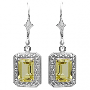 1.50 Carat (ctw) Real Emerald Cut Genuine Green Amethyst 925 Sterling Silver Dangling Hoop 7 x 4 mm Earrings