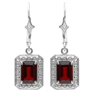 1.50 Carat (ctw) Real Emerald Cut Genuine Red Garnet 925 Sterling Silver Dangling Liver Hoop 7 x 4 mm Earrings