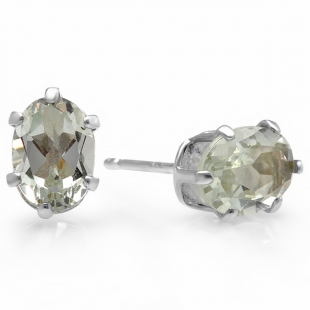 1.50 Carat (ctw) Real Genuine Oval Shape Natural Green Amethyst 925 Sterling Silver 7 x 5 mm Studs Earrings