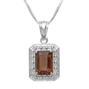 0.75 CT Real Genuine Smoky Topaz 925 Sterling Silver Solitaire Emerald Shape 0.70 Inch Pendant