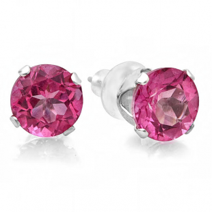 0.90 Carat (ctw) Sterling Silver Real Round Cut Natural Pink Topaz Ladies Stud Earrings (4mm x 4mm)