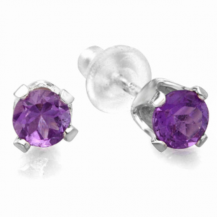 0.90 Carat (ctw) Sterling Silver Real Round Cut Natural Purple Amethyst Ladies Stud Earrings (4mm x 4mm)
