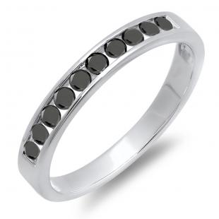 0.40 Carat (ctw) 14k White Gold Round Black Diamond Ladies Anniversary Wedding Stackable Ring Band