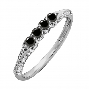 0.50 Carat (ctw) 18k White Gold Round Black And White Diamond Ladies Anniversary Wedding Band Stackable Ring