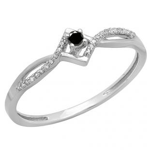 0.15 Carat (ctw) 10k White Gold Round Black And White Diamond Ladies Promise Engagement Ring