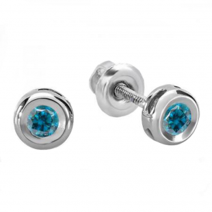 0.15 Carat (ctw) 10K White Gold Round Cut Blue Diamond Bezel Stud Earrings