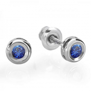 0.15 Carat (ctw) 10K White Gold Round Cut Blue Sapphire Bezel Stud Earrings