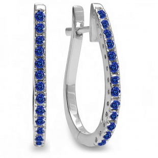 0.25 Carat (ctw) 14K White Gold Round Blue Sapphire Ladies Hoop Earrings 1/4 CT