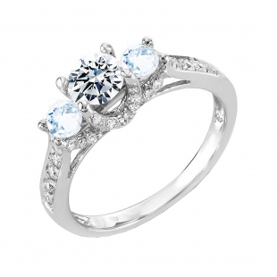 1.00 Carat (ctw) 14k White Gold Round White Diamond & Aquamarine 3 Stone Ladies Bridal Engagement Ring