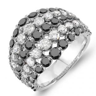 3.25 Carat (ctw) 10k White Gold Round White & Black Diamond Ladies Cocktail Right Hand Ring 3 1/4 CT