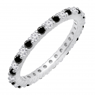 1.00 Carat (Ctw) Alternating Round Black & White Diamond Eternity Stackable Wedding Band For Her In 10K White Gold