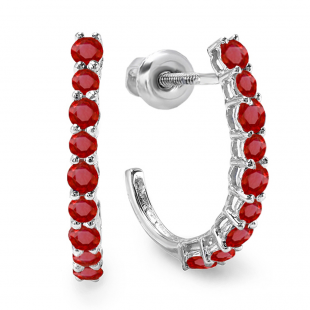 0.50 Carat (ctw) 10K White Gold Round Ruby Ladies Fancy J Shaped Hoop Earrings 1/2 CT
