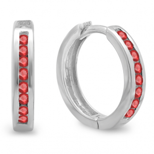 0.15 Carat (ctw) Small 11mm Sterling Silver Round Ruby Huggie Hoop Earrings
