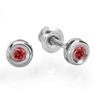 0.15 Carat (ctw) 10K White Gold Round Cut Ruby Bezel Stud Earrings