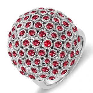 3.25 Carat (ctw) 14k White Gold Round Red Ruby Ladies Cocktail Fireball Right Hand Ring 3 1/4 CT