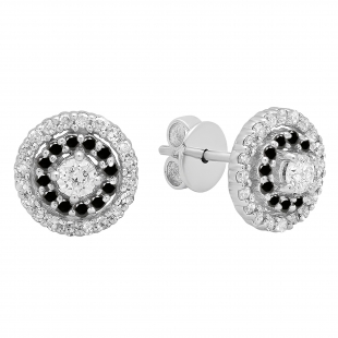 0.41 Carat Round Black and White Diamond Halo Stud Earrings for Women in 18K White Gold