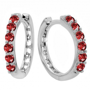 0.50 Carat (ctw) 14k White Gold Round Ruby Ladies Huggies Hoop Earrings 1/2 CT
