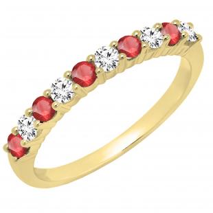 Round Ruby & White Diamond Ladies Stackable Anniversary Wedding Band | 10K Yellow Gold
