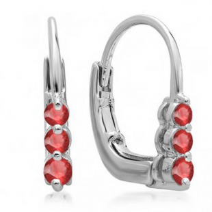 0.25 Carat (ctw) 14K White Gold Round Ruby Ladies 3 Stone Hoop Earrings 1/4 CT