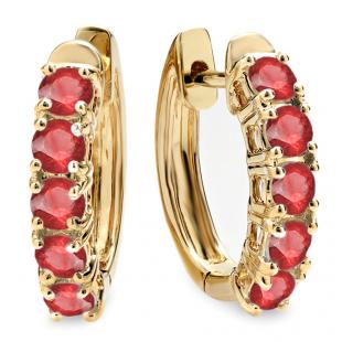 1.00 Carat (ctw) 18K Yellow Gold Round Ruby Ladies Huggies Hoop Earrings 1 CT