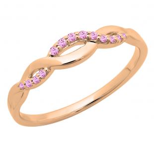 10K Rose Gold Round Pink Sapphire Ladies Bridal Anniversary Wedding Band Stackable Swirl Ring