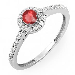 0.50 Carat (ctw) 10k White Gold Round Cut White Diamond & Ruby Ladies Engagement Bridal Halo Ring 1/2 CT