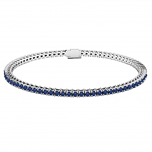 14K White Gold Round Blue Sapphire Ladies Tennis Bracelet 2 CT