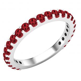 2 mm Round Garnet Ladies Anniversary Stackable Wedding Band 10K White Gold