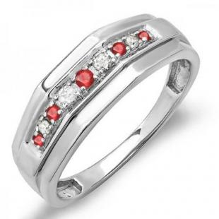 0.25 Carat (ctw) Sterling Silver Round Ruby & White Diamond Men's Wedding Anniversary Band 1/4 CT