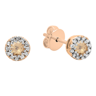 0.20 Carat (ctw) 10K Rose Gold Round Champagne & White Diamond Ladies Cluster Halo Style Stud Earrings 1/5 CT