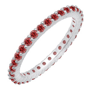 1.00 Carat (ctw) 14k White Gold Round Ruby Ladies Eternity Anniversary Stackable Ring Wedding Band 1 CT