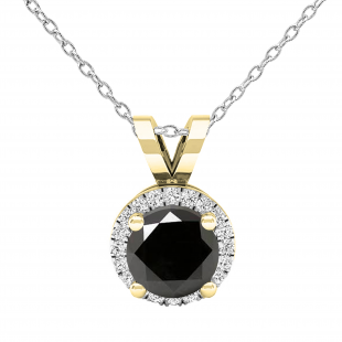 0.90 Carat (ctw) Round Black & White Diamond Ladies Halo Circle Pendant With 18 inch Silver Chain | 18K Yellow Gold