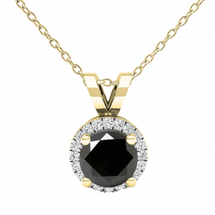 0.90 Carat (ctw) Round Black & White Diamond Ladies Halo Circle Pendant With 18 inch Gold Chain | 14K Yellow Gold