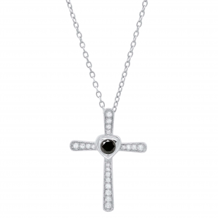0.35 Carat (ctw) Round Black Diamond Ladies Heart Cross Religious Pendant 1/3 CT, Sterling Silver
