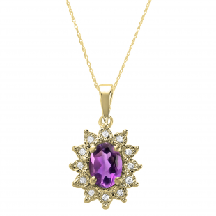 1.00 Carat (ctw) Kate Middleton Diana Replica Oval Royal Amethyst & Round Ladies Pendant, 10K Yellow Gold