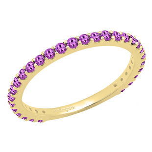 Round Amethyst Ladies Anniversary Wedding Stackable Band 10K Yellow Gold