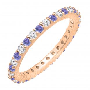 Alternating Round Tanzanite & White Diamond Eternity Stackable Wedding Band For Her In 18K Rose Gold