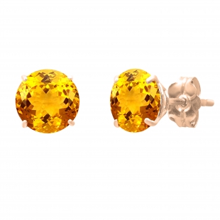 6mm Round Citrine Minimalistic Solitaire Classic Push Back Stud Earrings for Women in 18K Rose Gold