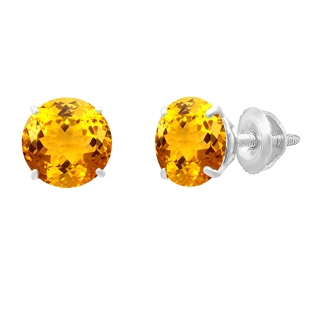 6mm Round Citrine Minimalistic Solitaire Classic Stud Earrings for Women in 18K White Gold