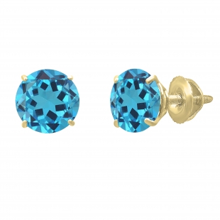 6mm Round Blue Topaz Minimalistic Solitaire Classic Stud Earrings for Women in 18K Yellow Gold