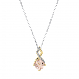 6mm Cushion Morganite & Round Diamond Ladies Infinity Pendant for Her with 18 inch Silver Chain in 18K Yellow Gold