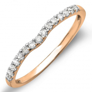 0.25 Carat (ctw) 18K Rose Gold Round White Diamond Anniversary Wedding Ring Matching Band 1/4 CT