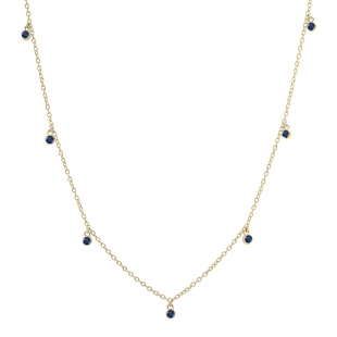 2mm Each Round Blue Sapphire Station Necklace for Her in 18K Yellow Gold
