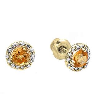 0.35 Carat (ctw) 14k Yellow Gold Round Deep Yellow Citrine & Diamond Halo Stud Earrings