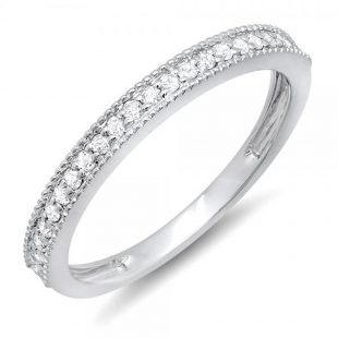 0.23 Carat (ctw) 18k White Gold Round Diamond Ladies Milgrain Anniversary Wedding Stackable Band 1/4 CT