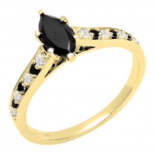 0.95 Carat Marquise & Alternate Round Black & White Diamond Bridal Engagement Ring for Women in 10K Yellow Gold