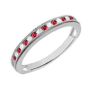 0.80 Carat (ctw) 10K White Gold Round Ruby & White Diamond Bridal Engagement Ring (BAND ONLY)